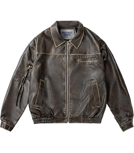 Aelfric Eden Womens Leather Jacket Zipper Fashion Vintage Furry